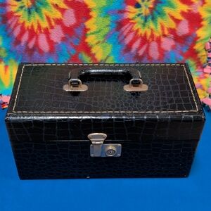 Black Faux Crocodile Pattern Media Case Full Of Rock Tapes